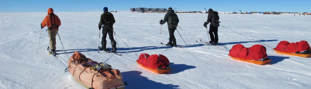 Nearing South Pole Station on skis