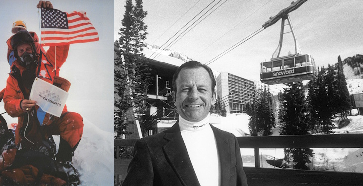 Left: Dick Bass on April 30, 1985 at Everest Summit Right: at his Snowbird Ski Resort