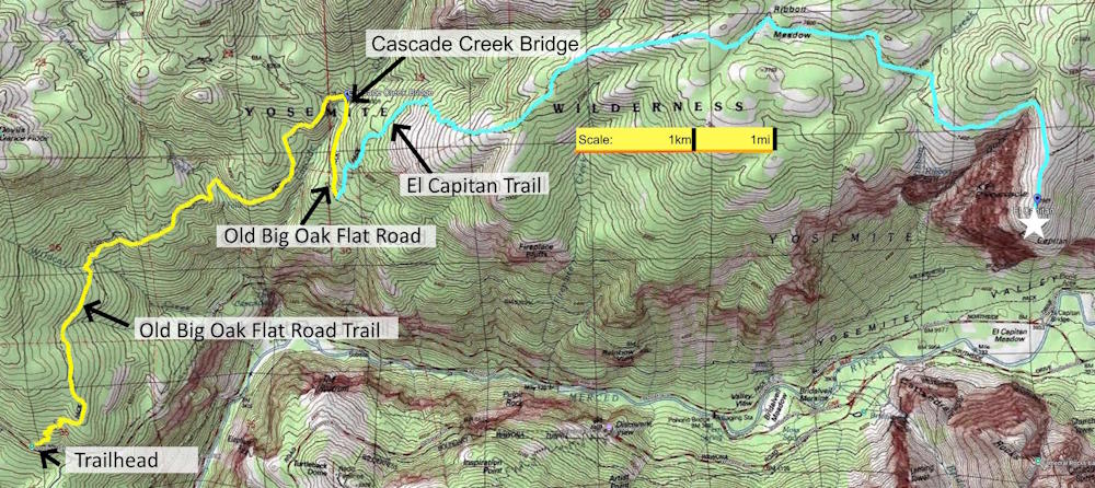 Route Map for Old Big Oak Flat Road Trail Variant