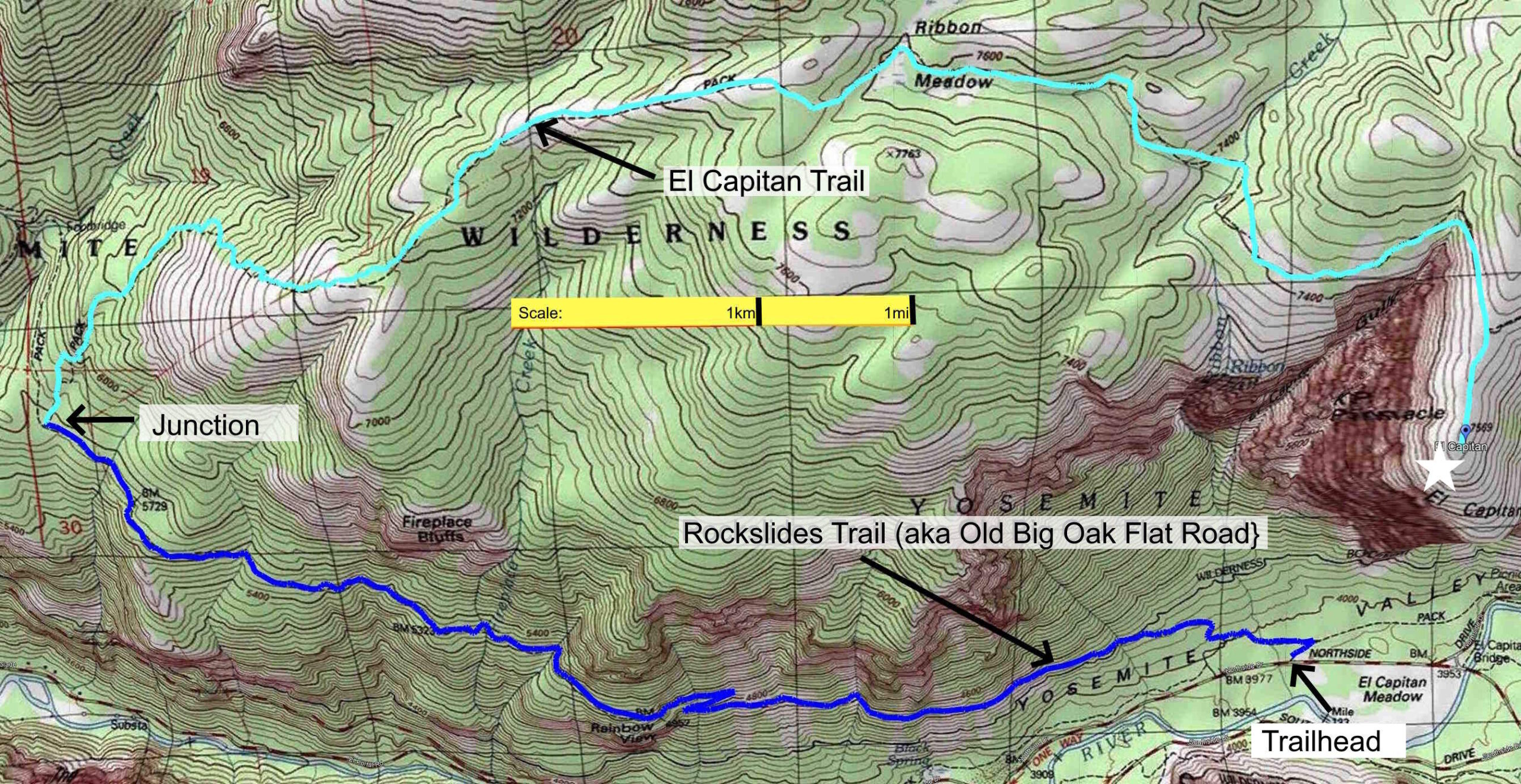 Route Map for Rockslides Trail Variant