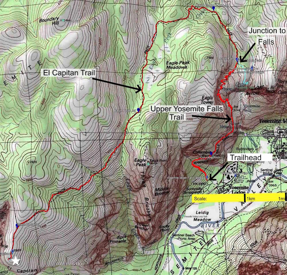 Upper Yosemite Falls Route to El Cap